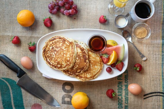 Flippin Good Pancakes - 3 pancakes served with fresh fruit